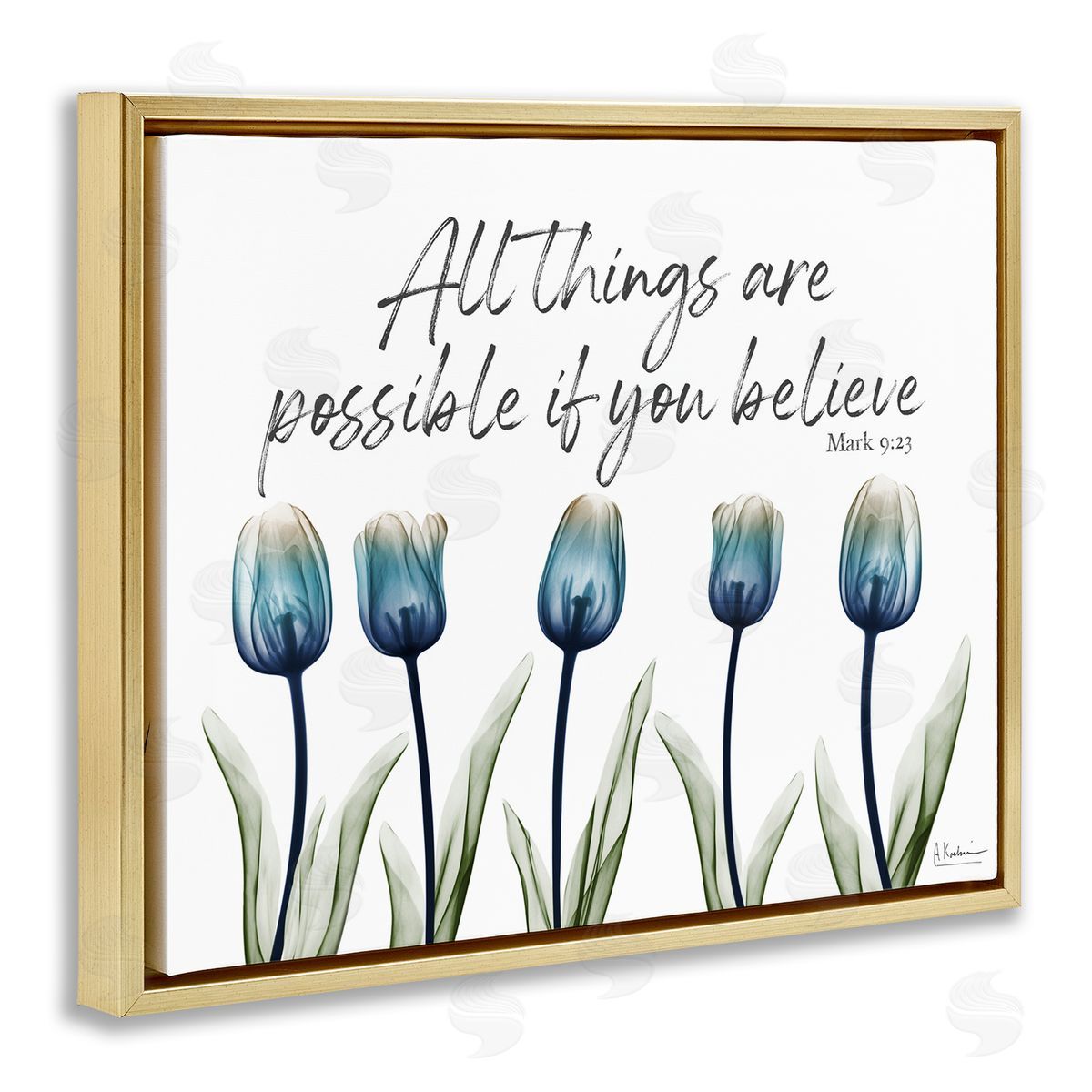 All Things Possible Tulips Gold Floating Frame Canvas Wall Art, Home Decor by Albert Koetsier