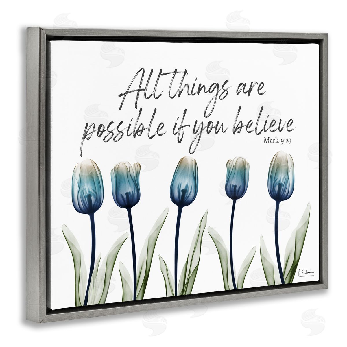 All Things Possible Tulips Grey Floating Frame Canvas Wall Art, Home Decor by Albert Koetsier