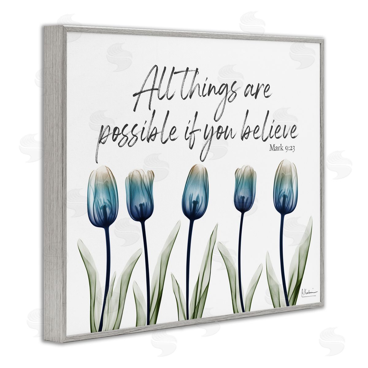 All Things Possible Tulips Grey Frame Print Wall Art, Home Decor by Albert Koetsier