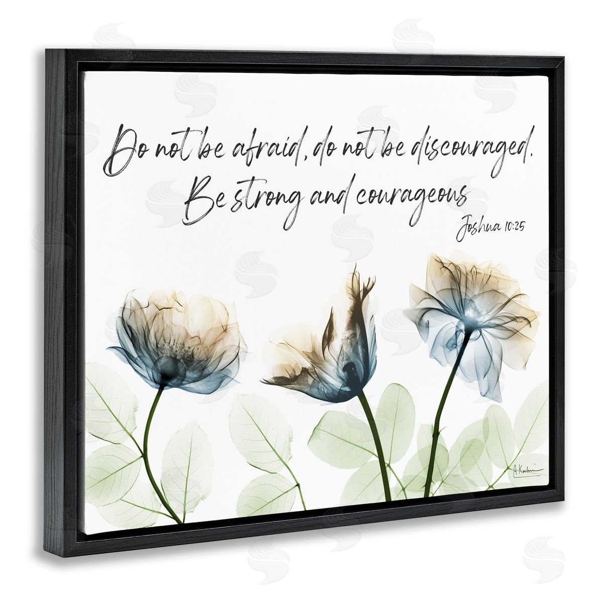 Strong and Courageous Floral Black Floating Frame Canvas Wall Art, Home Decor by Albert Koetsier