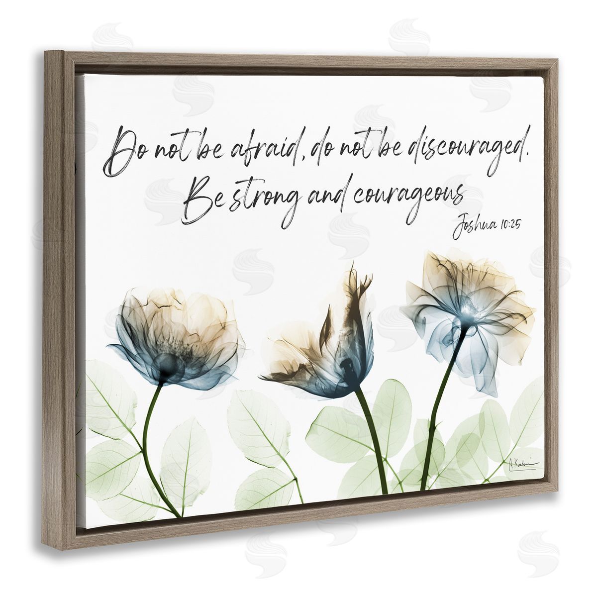 Strong and Courageous Floral Brown Floating Frame Canvas Wall Art, Home Decor by Albert Koetsier