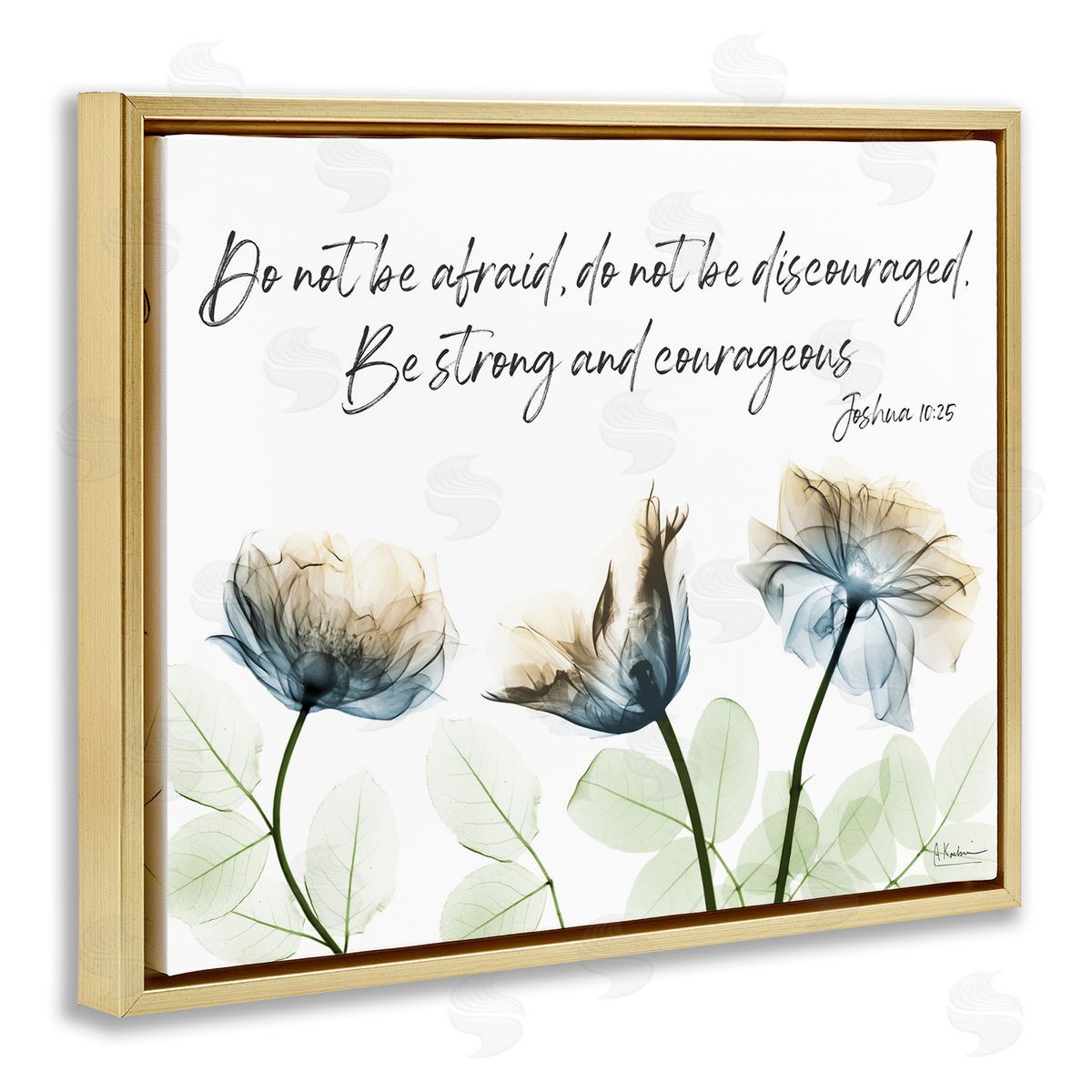 Strong and Courageous Floral Gold Floating Frame Canvas Wall Art, Home Decor by Albert Koetsier