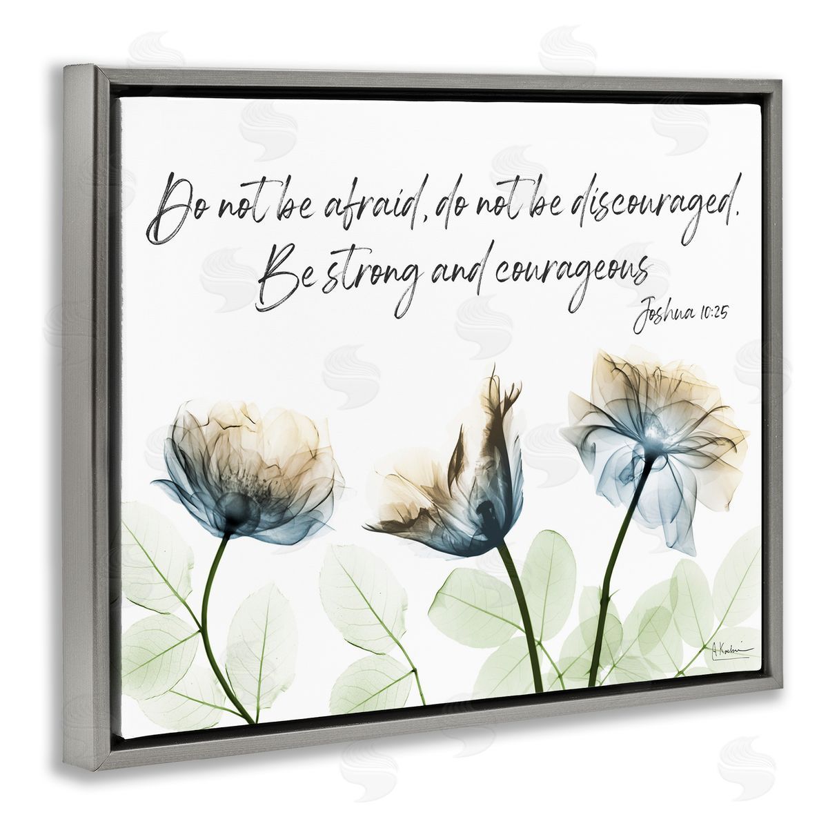 Strong and Courageous Floral Grey Floating Frame Canvas Wall Art, Home Decor by Albert Koetsier