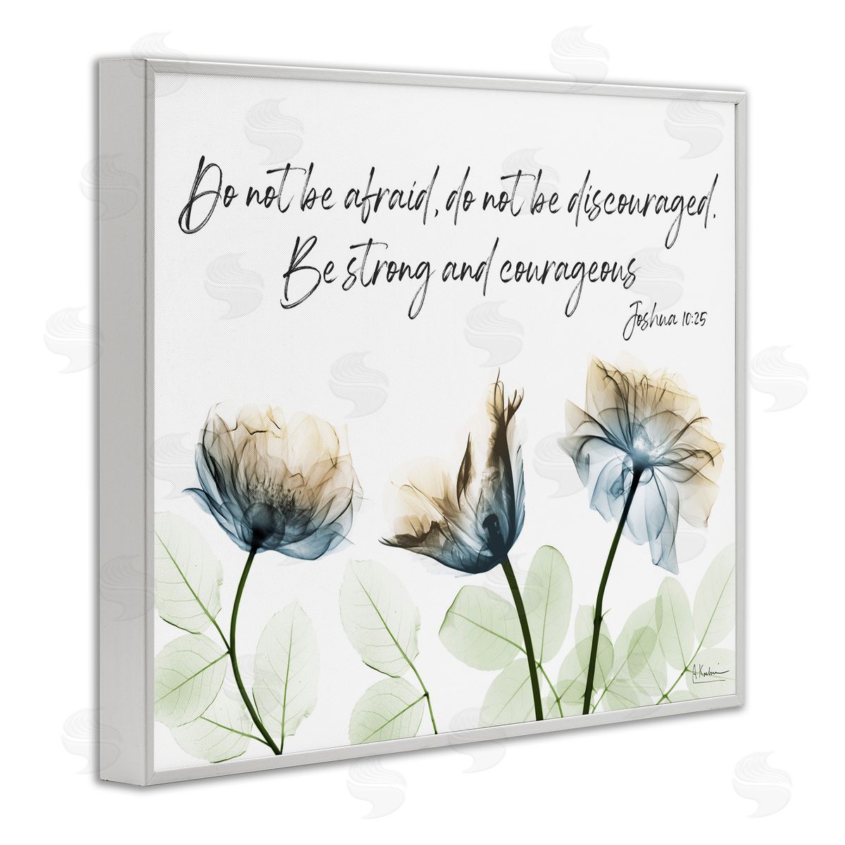 Strong and Courageous Floral White Frame Print Wall Art, Home Decor by Albert Koetsier
