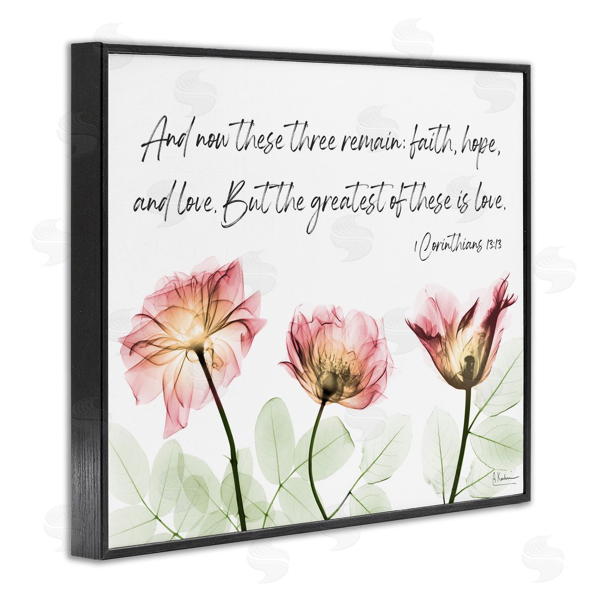 Faith Hope Love Floral Black Frame Print Wall Art, Home Decor by Albert Koetsier