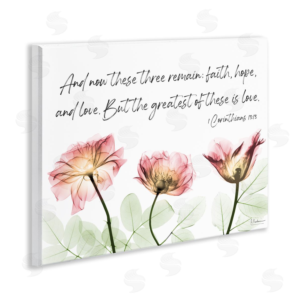 Faith Hope Love Floral Wood Plaque Wall Art, Home Decor by Albert Koetsier