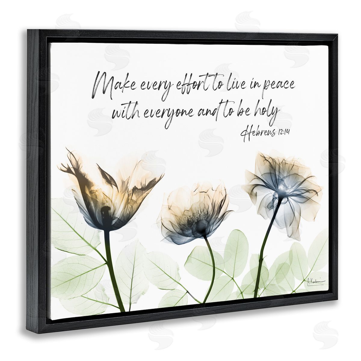 Live In Peace Floral Black Floating Frame Canvas Wall Art, Home Decor by Albert Koetsier