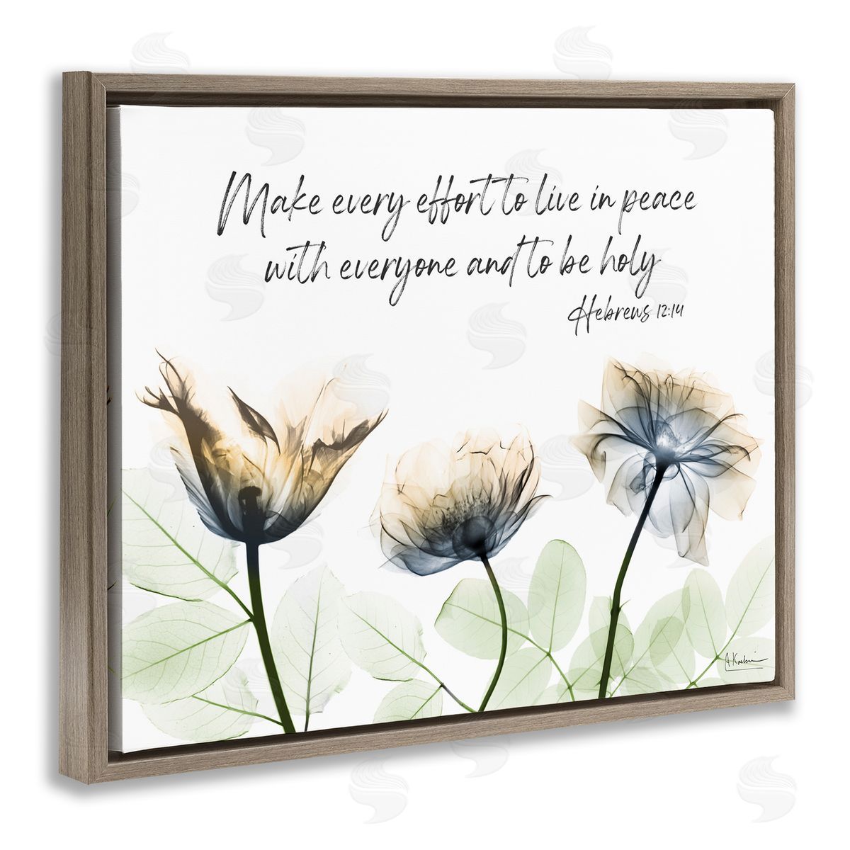 Live In Peace Floral Brown Floating Frame Canvas Wall Art, Home Decor by Albert Koetsier
