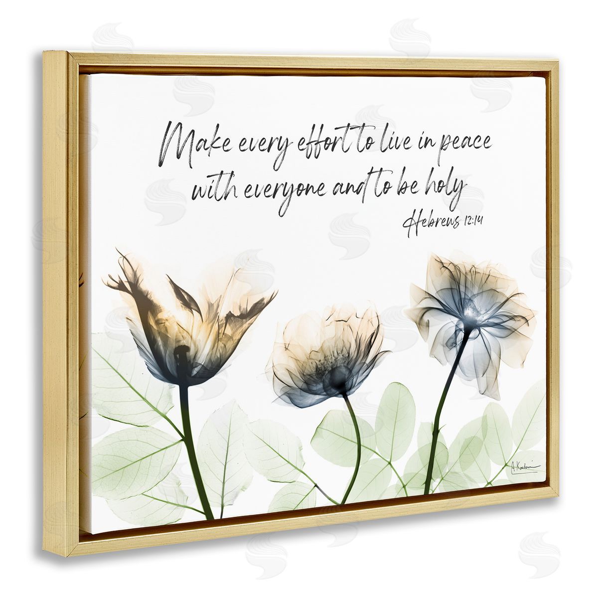 Live In Peace Floral Gold Floating Frame Canvas Wall Art, Home Decor by Albert Koetsier