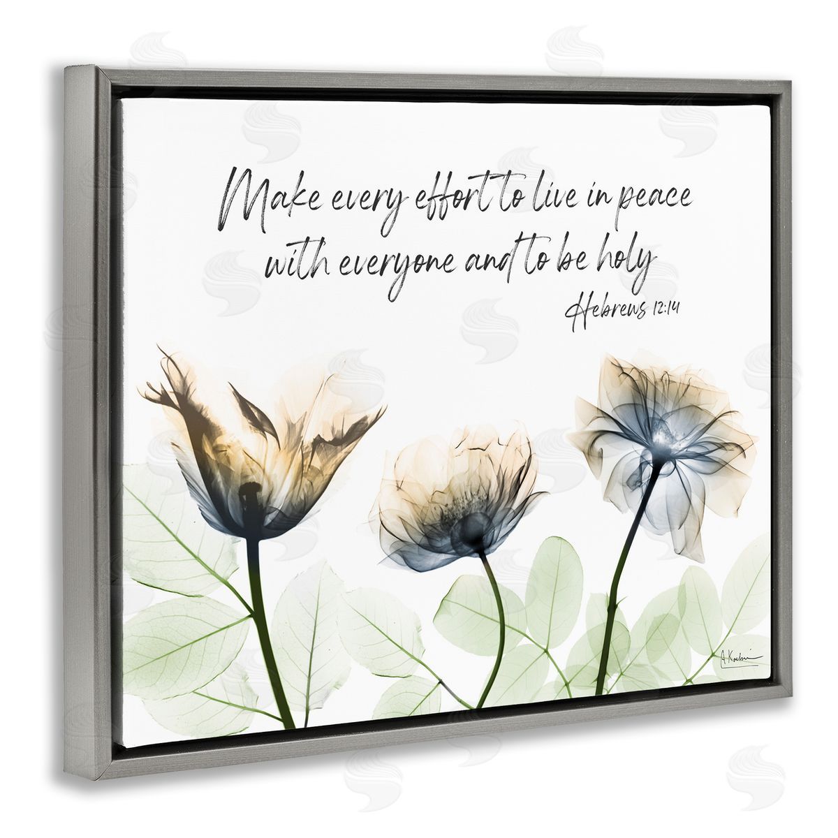 Live In Peace Floral Grey Floating Frame Canvas Wall Art, Home Decor by Albert Koetsier