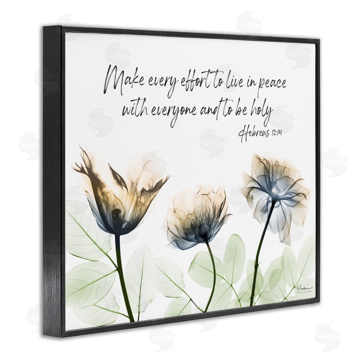 Live In Peace Floral Black Frame Print Wall Art, Home Decor by Albert Koetsier