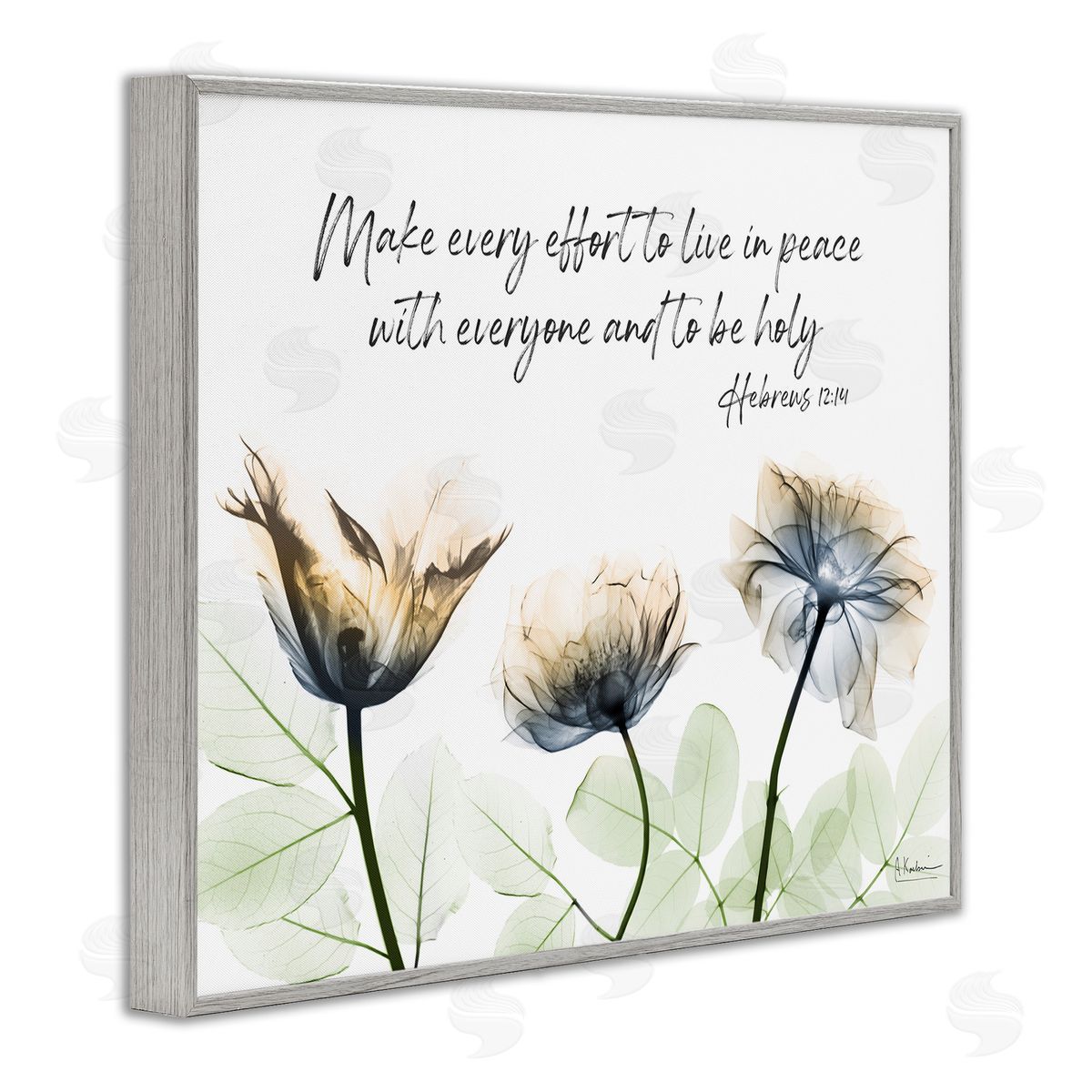 Live In Peace Floral Grey Frame Print Wall Art, Home Decor by Albert Koetsier