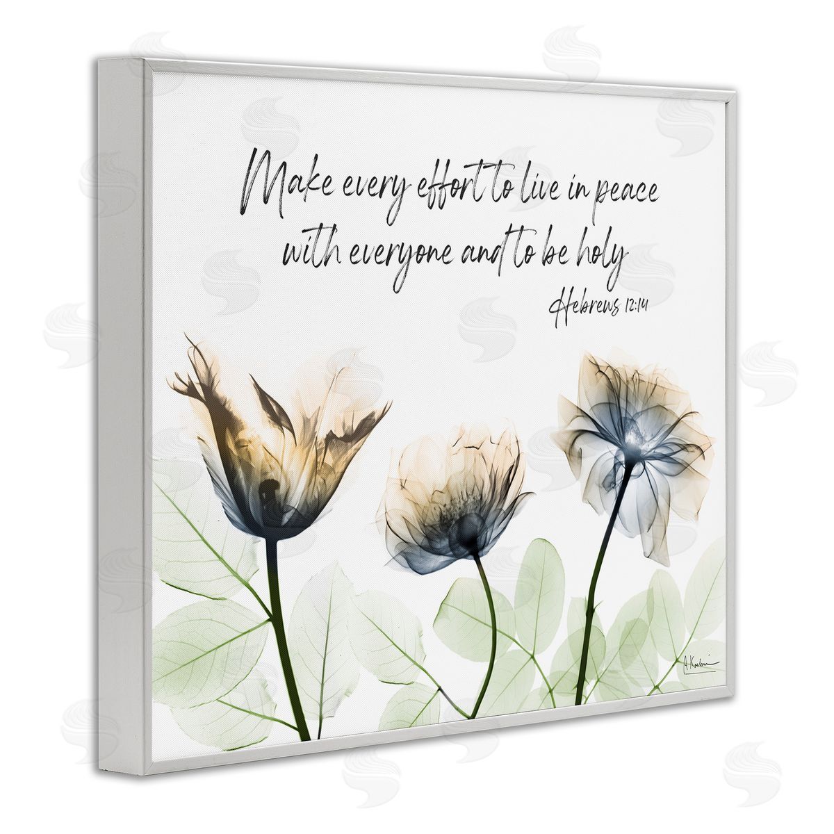 Live In Peace Floral White Frame Print Wall Art, Home Decor by Albert Koetsier