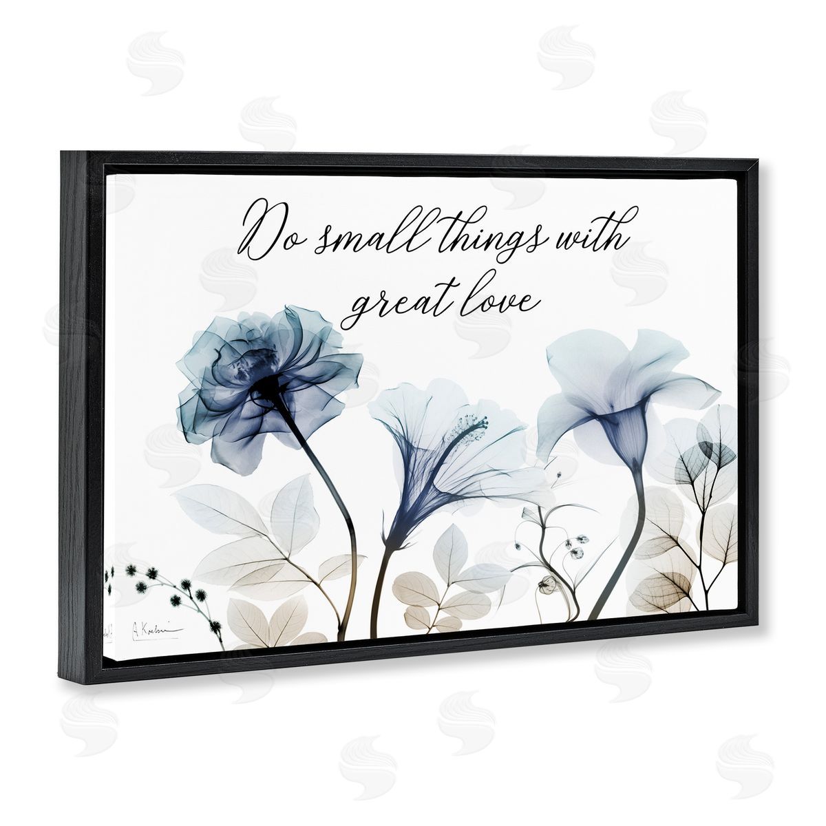 With Great Love Floral Black Floating Frame Canvas Wall Art, Home Decor by Albert Koetsier