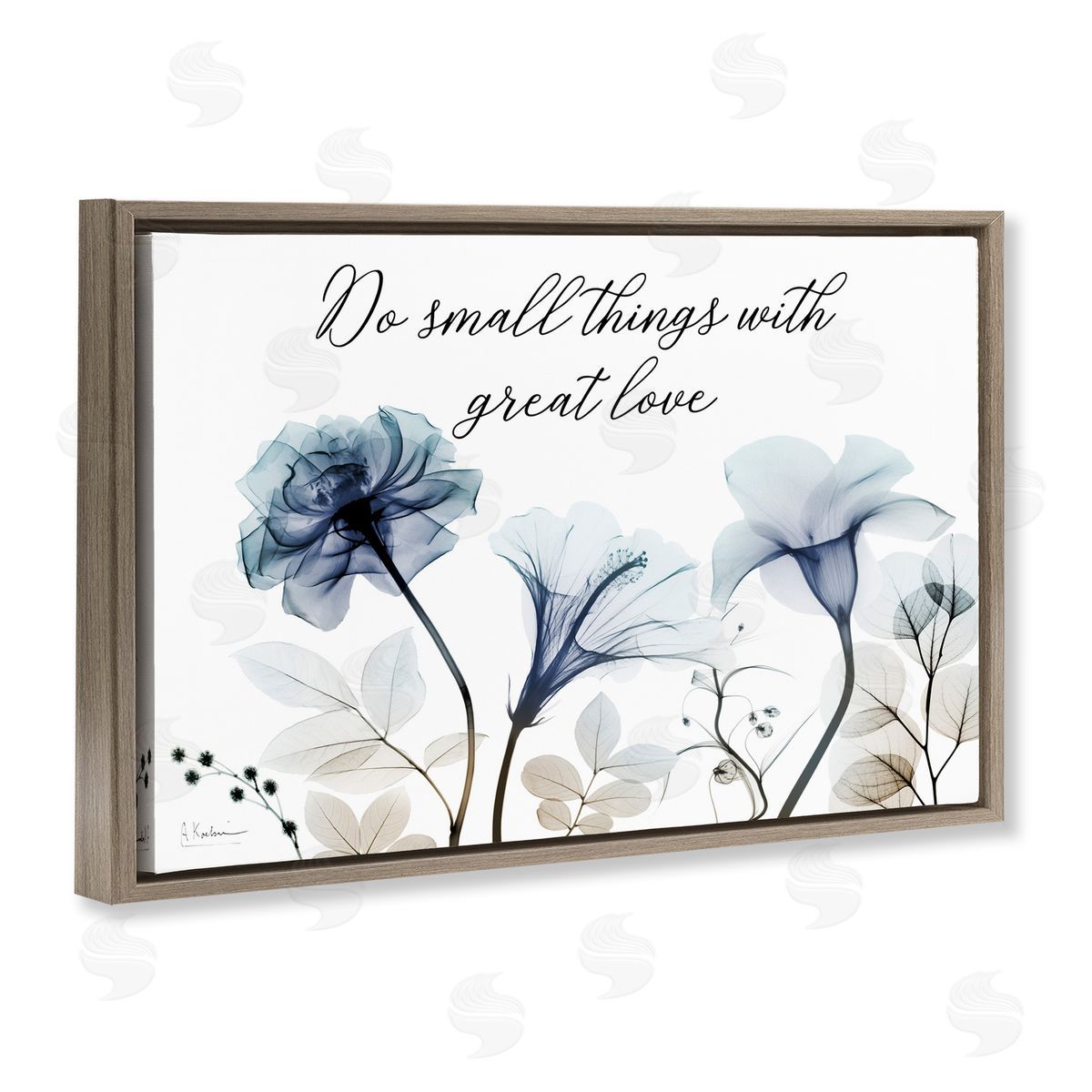 With Great Love Floral Brown Floating Frame Canvas Wall Art, Home Decor by Albert Koetsier