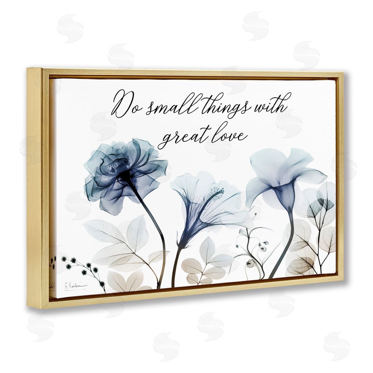 With Great Love Floral Gold Floating Frame Canvas Wall Art, Home Decor by Albert Koetsier