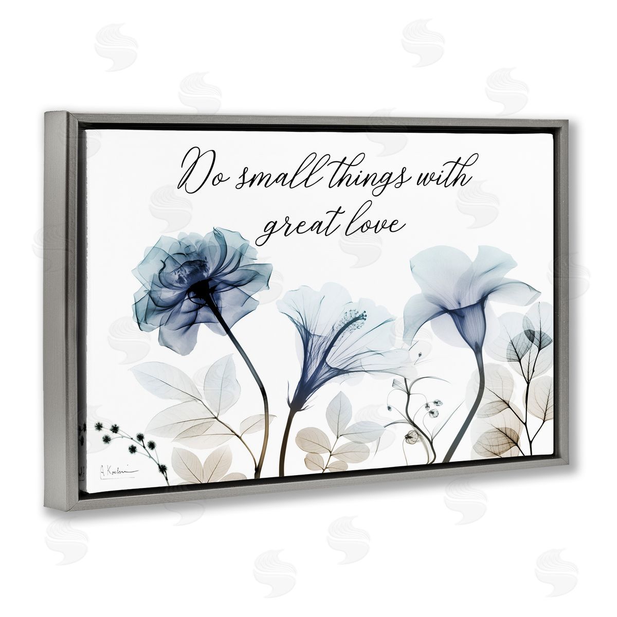 With Great Love Floral Grey Floating Frame Canvas Wall Art, Home Decor by Albert Koetsier