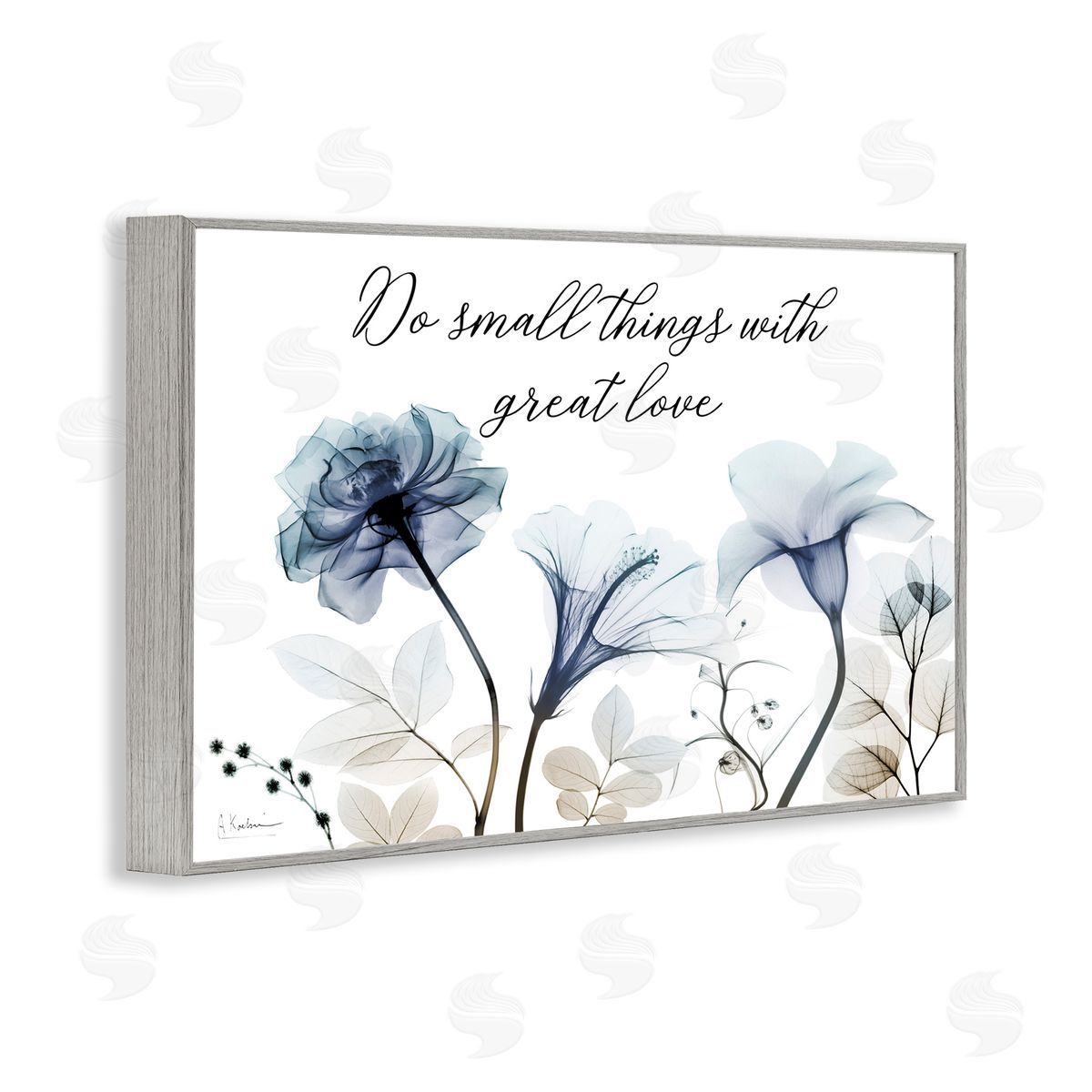 With Great Love Floral Grey Frame Print Wall Art, Home Decor by Albert Koetsier