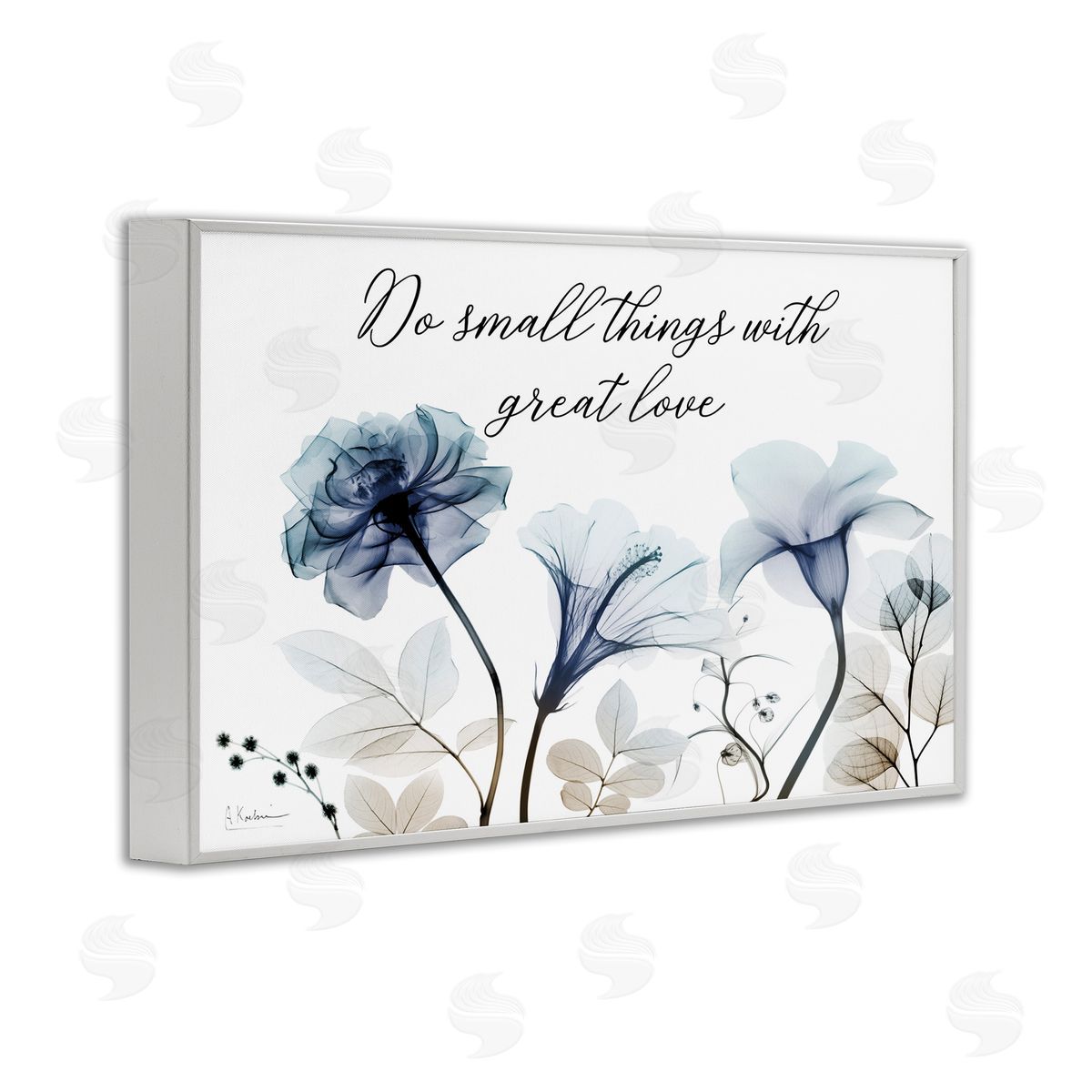 With Great Love Floral White Frame Print Wall Art, Home Decor by Albert Koetsier