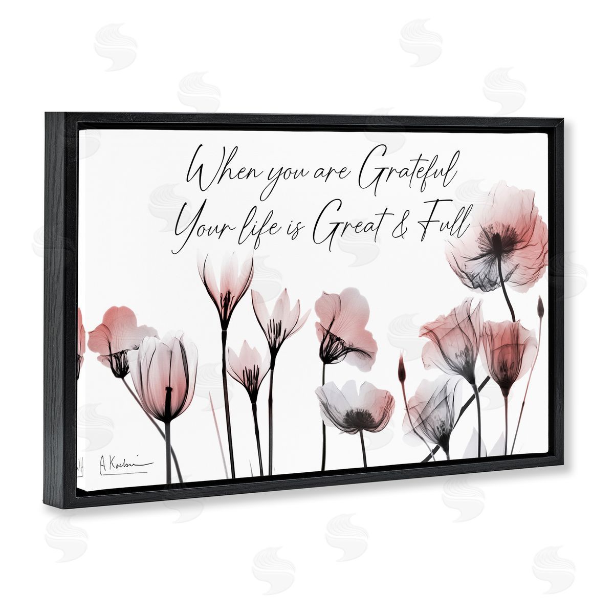 Grateful Faith Floral Black Floating Frame Canvas Wall Art, Home Decor by Albert Koetsier