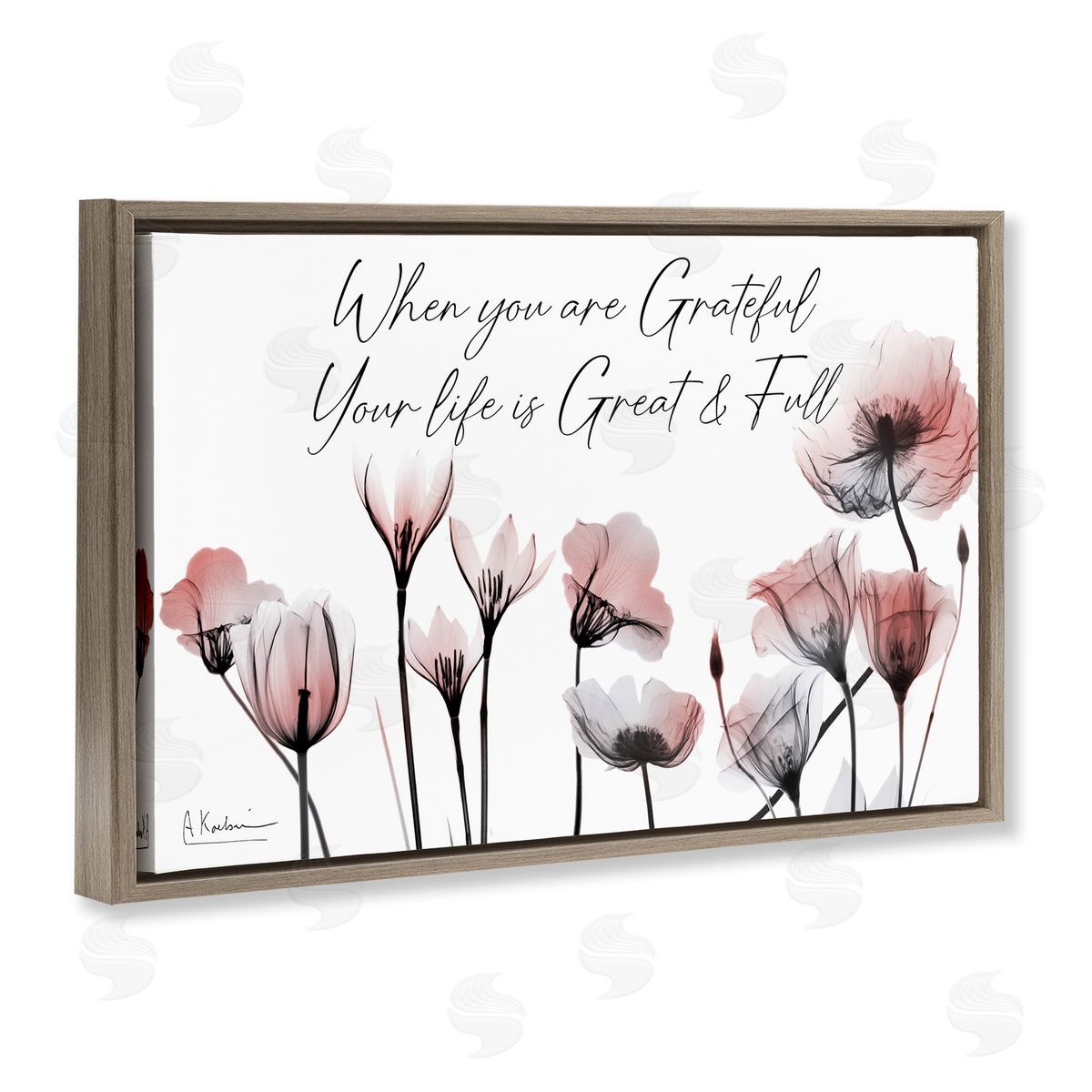 Grateful Faith Floral Brown Floating Frame Canvas Wall Art, Home Decor by Albert Koetsier