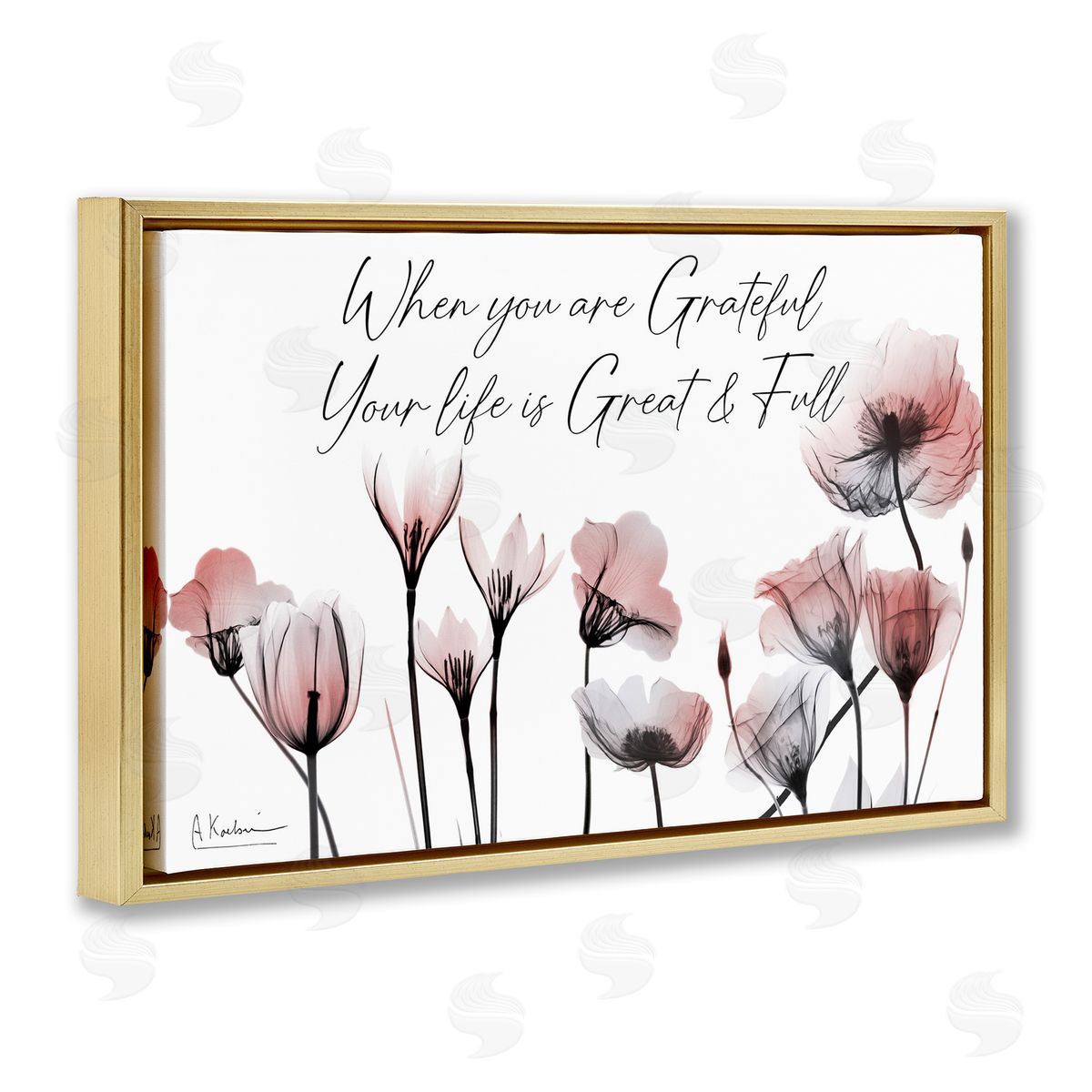 Grateful Faith Floral Gold Floating Frame Canvas Wall Art, Home Decor by Albert Koetsier