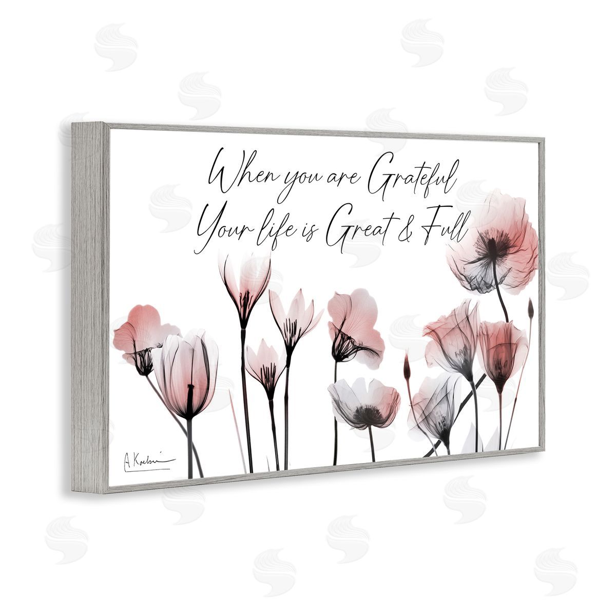 Grateful Faith Floral Grey Frame Print Wall Art, Home Decor by Albert Koetsier