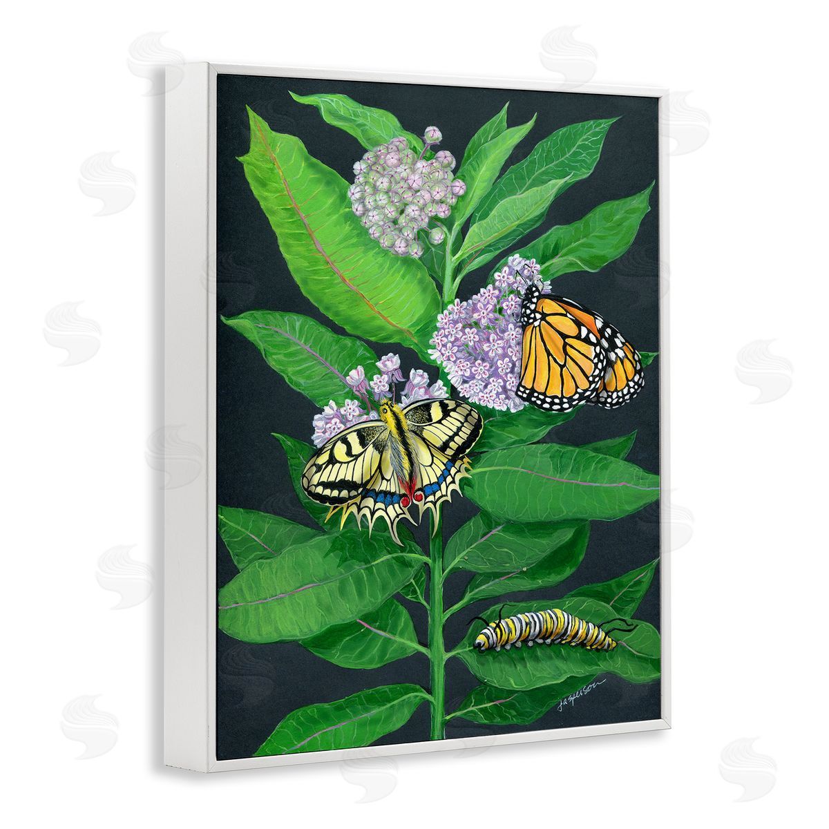 Vintage Milkweed and Insects White Frame Print Wall Art, Home Decor by Ann Jasperson