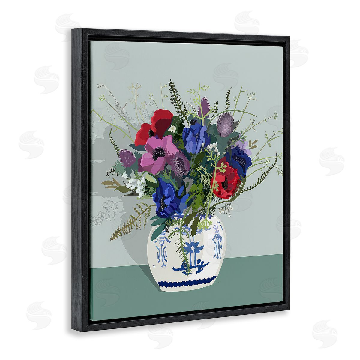 Betty Boynes Ginger Jar & Anemones Black Floating Frame Canvas Wall Art Print
