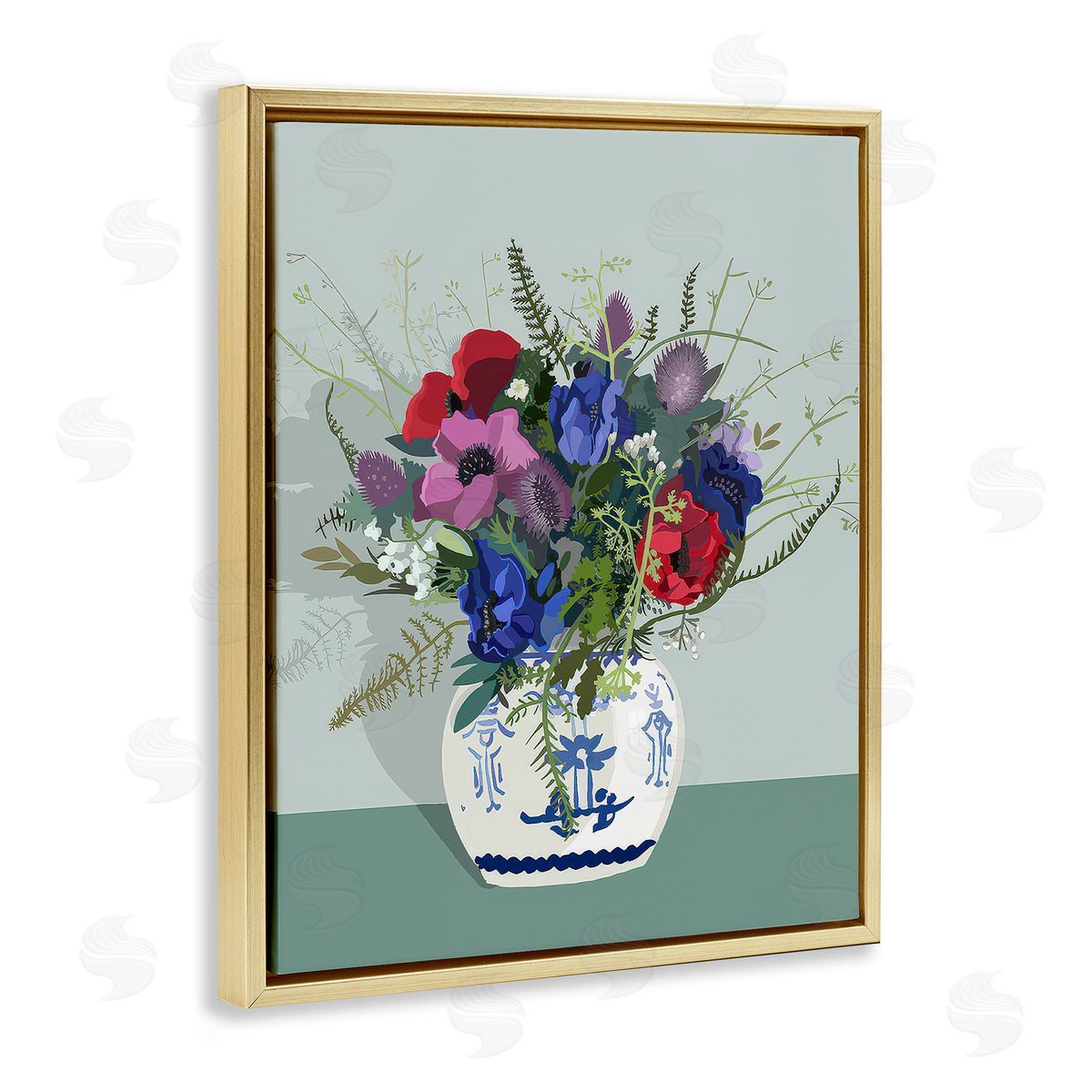 Betty Boynes Ginger Jar & Anemones Gold Floating Frame Canvas Wall Art Print