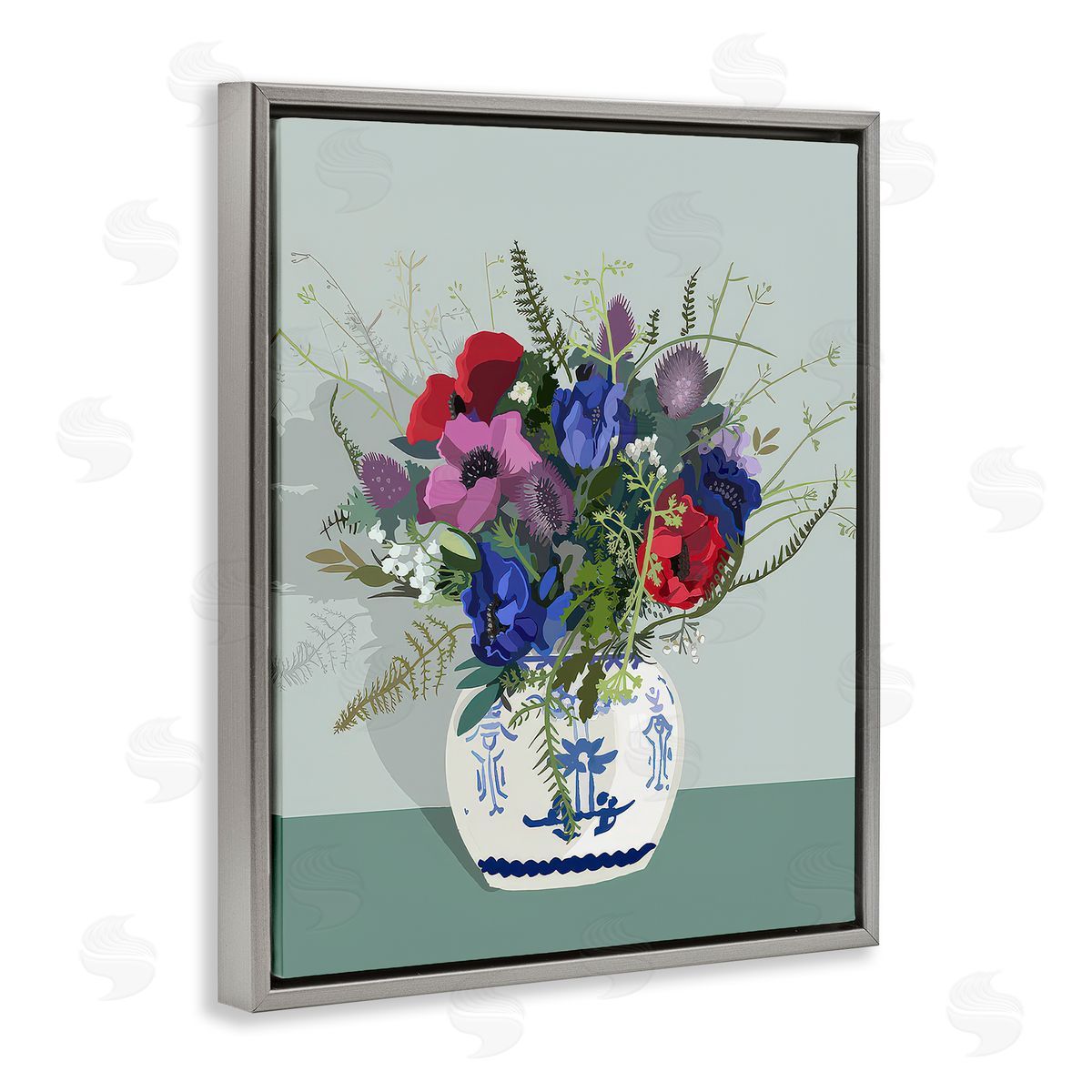 Betty Boynes Ginger Jar & Anemones Gray Floating Frame Canvas Wall Art Print
