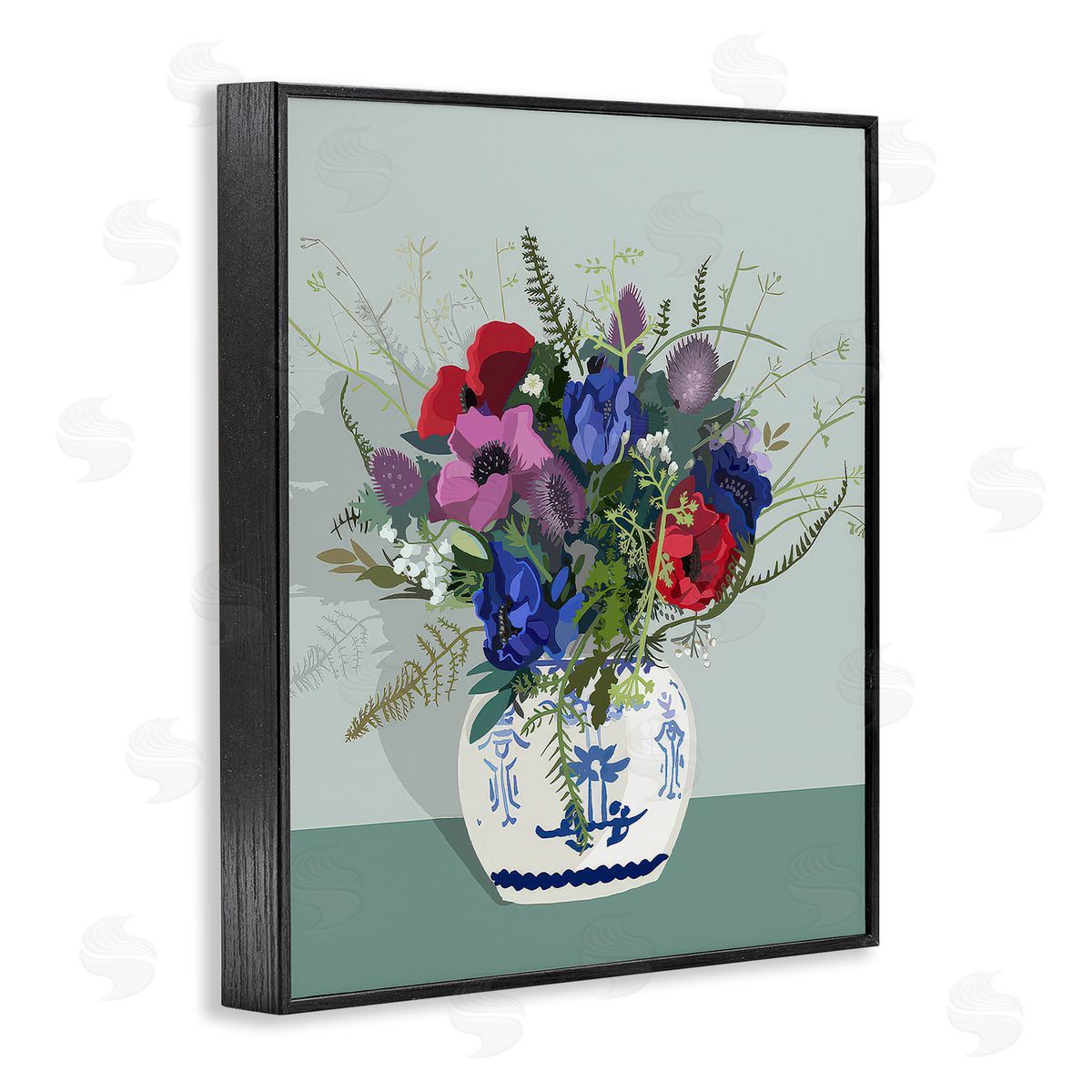 Betty Boynes Ginger Jar & Anemones Black Framed Giclee Wall Art Print