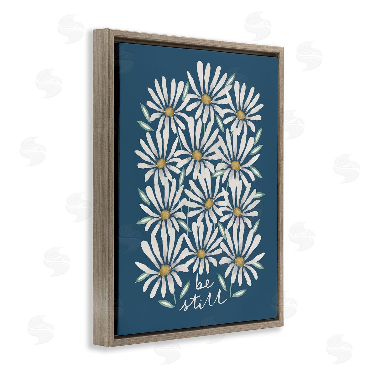 Be Still Daisy Pattern Brown Floating Frame Canvas Wall Art, Home Decor by Blue Chair Blessing