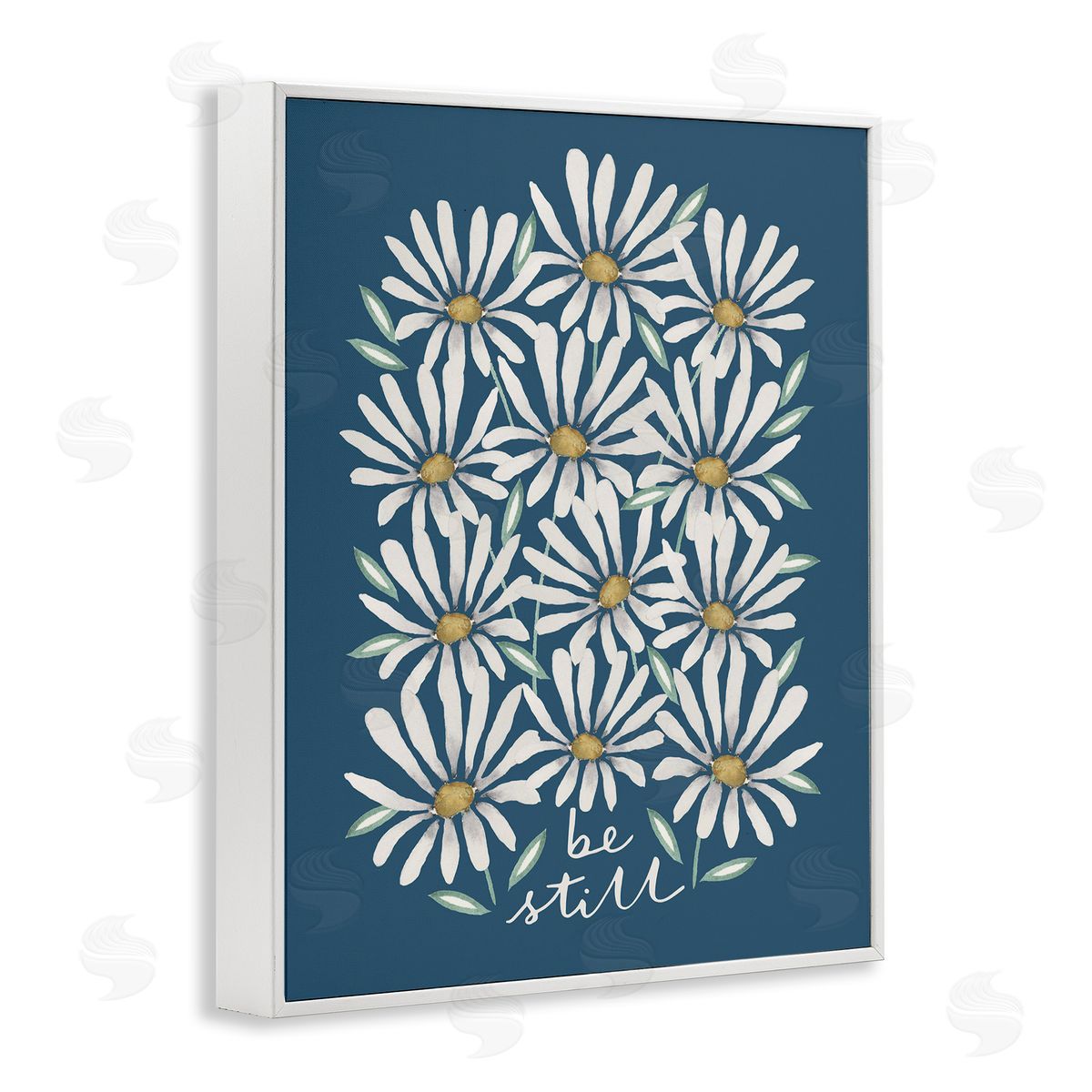 Be Still Daisy Pattern White Frame Print Wall Art, Home Decor by Blue Chair Blessing
