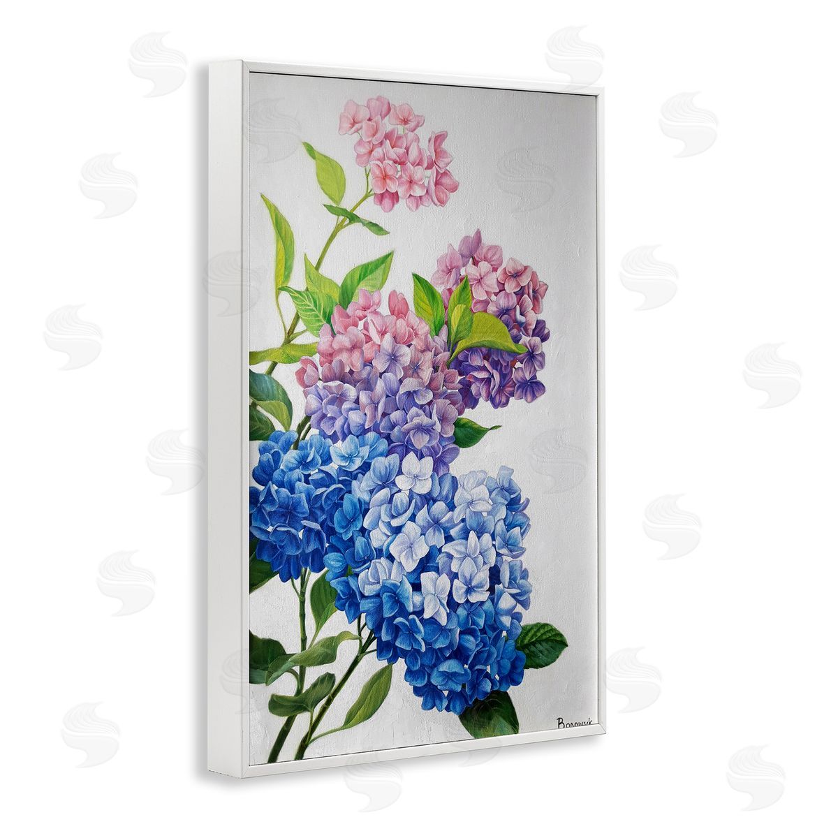 Detailed Hydrangea Gradient White Frame Print Wall Art, Home Decor by Myroslava Voloschuk