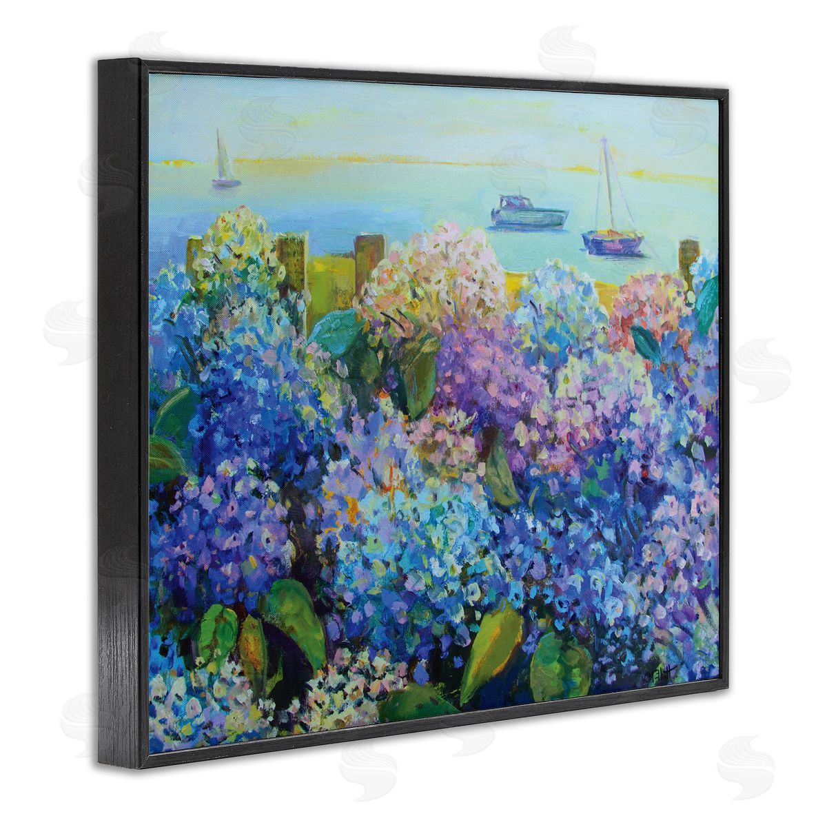Hydrangea By The Sea Black Frame Print Wall Art, Home Decor by Catherine Elliot