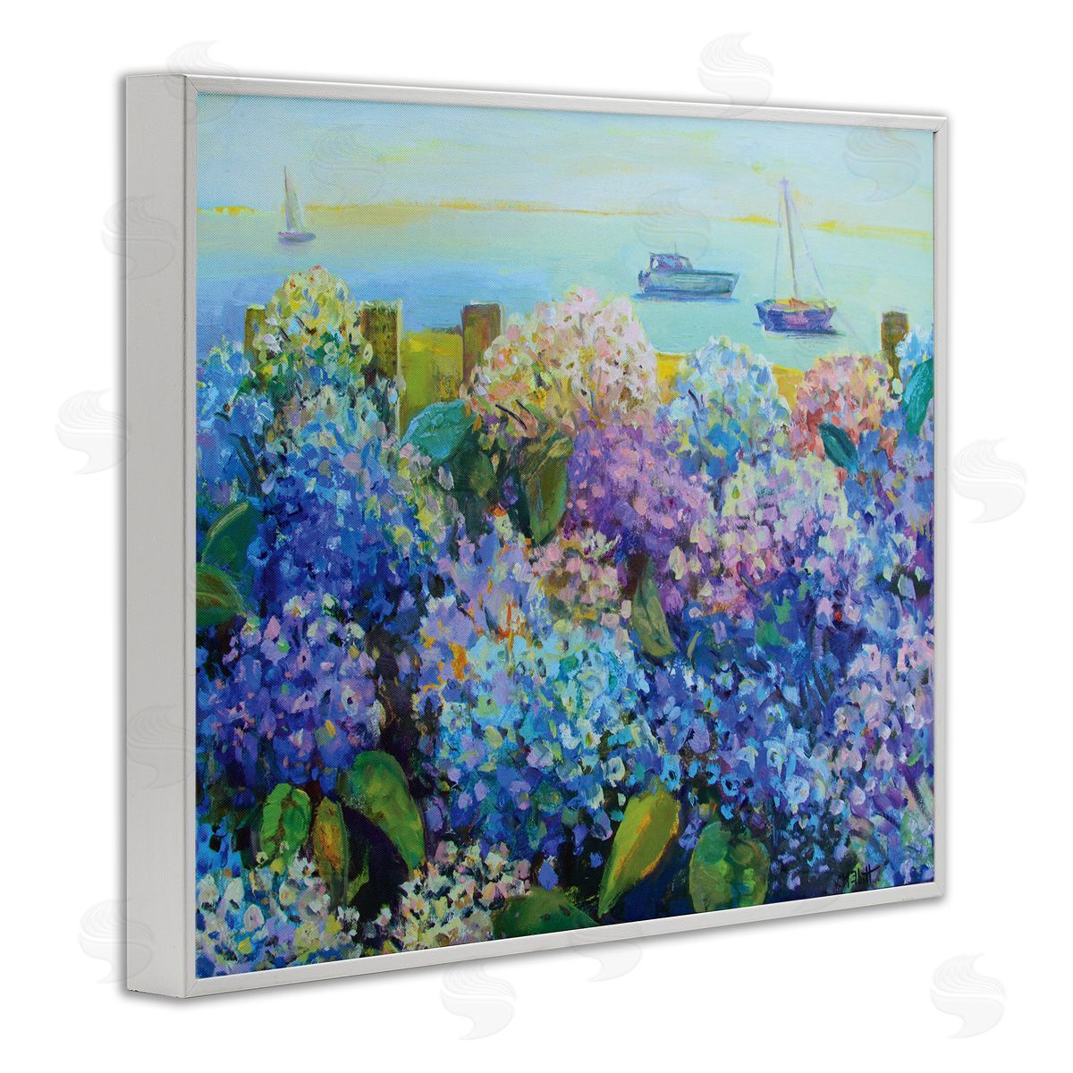Hydrangea By The Sea White Frame Print Wall Art, Home Decor by Catherine Elliot