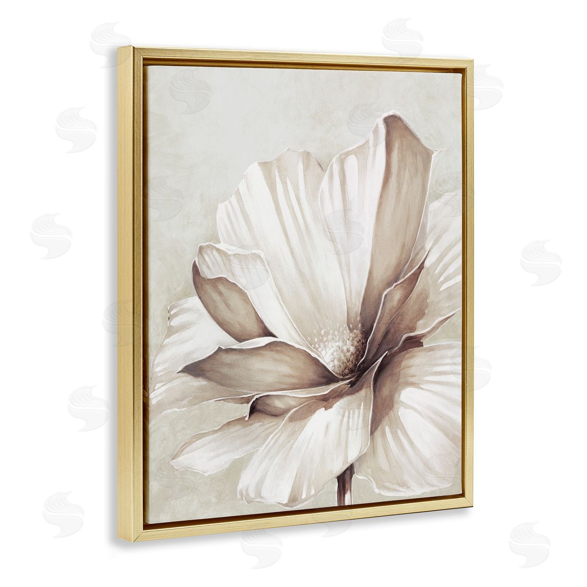 White Flower Petals Gold Floating Frame Canvas Wall Art, Home Decor by Cloverfield and Co.