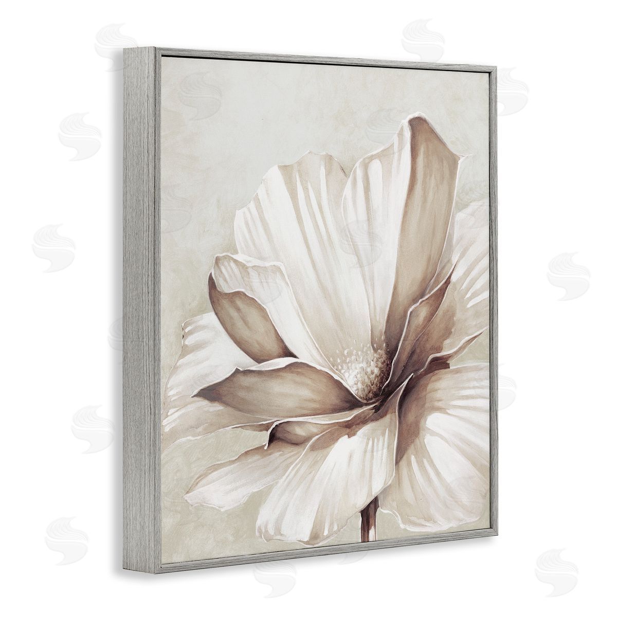 White Flower Petals Grey Frame Print Wall Art, Home Decor by Cloverfield and Co.