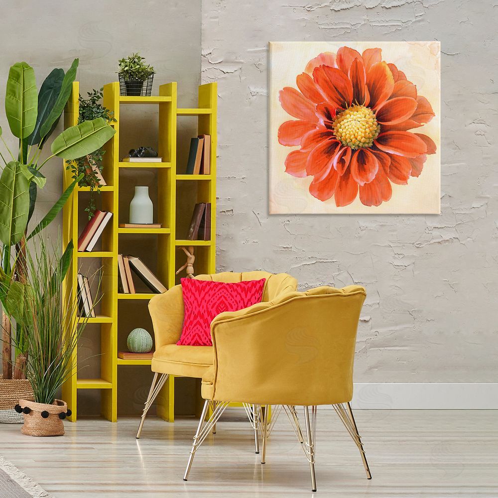 Christine Zalewski Orange Dahlia Bloom Canvas Wall Art Print in Room