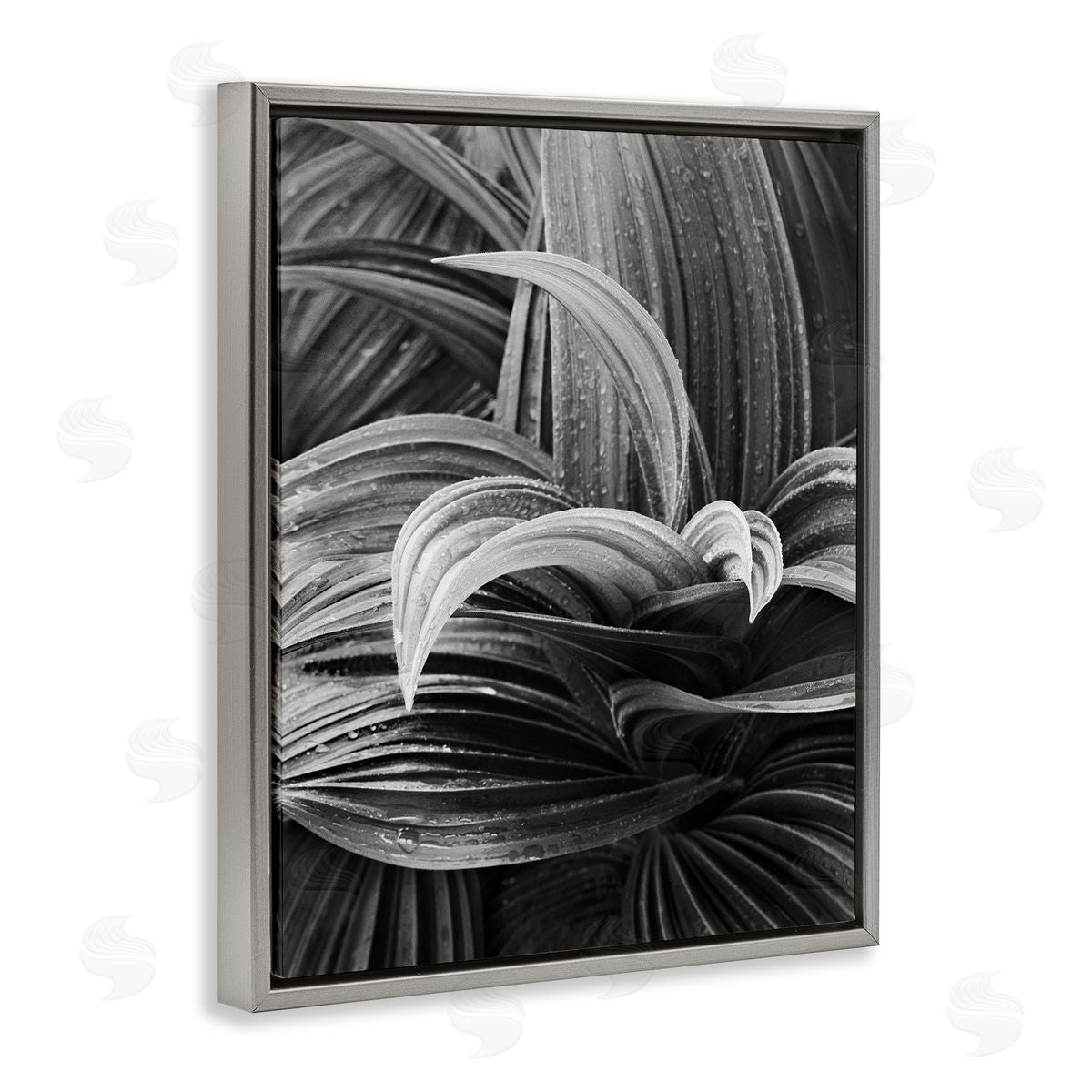 Wet Leaves Detail Grey Floating Frame Canvas Wall Art, Home Decor by Chip Forelli