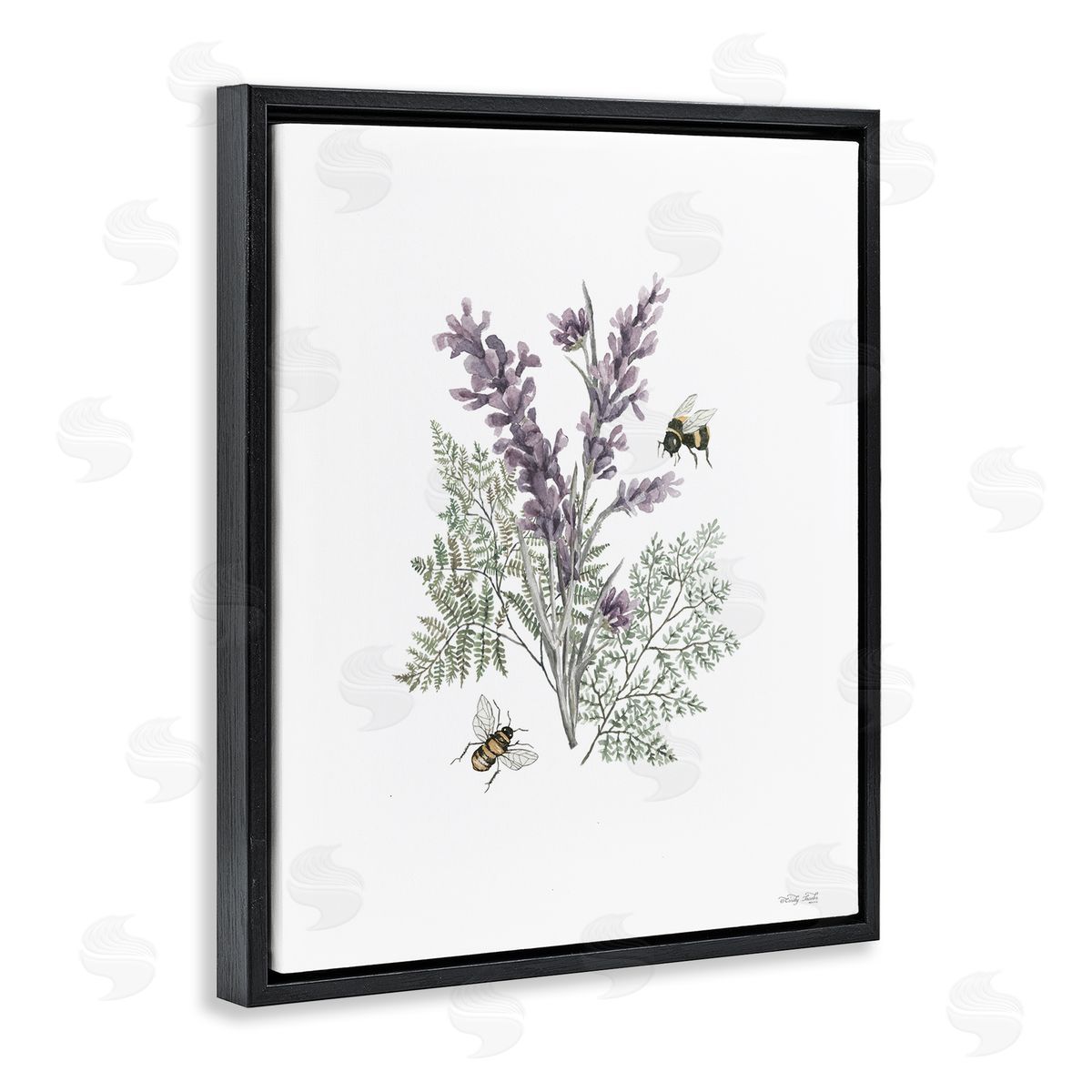 Bumble Bees and Lavender Black Floating Frame Canvas Wall Art, Home Decor by Cindy Jacobs