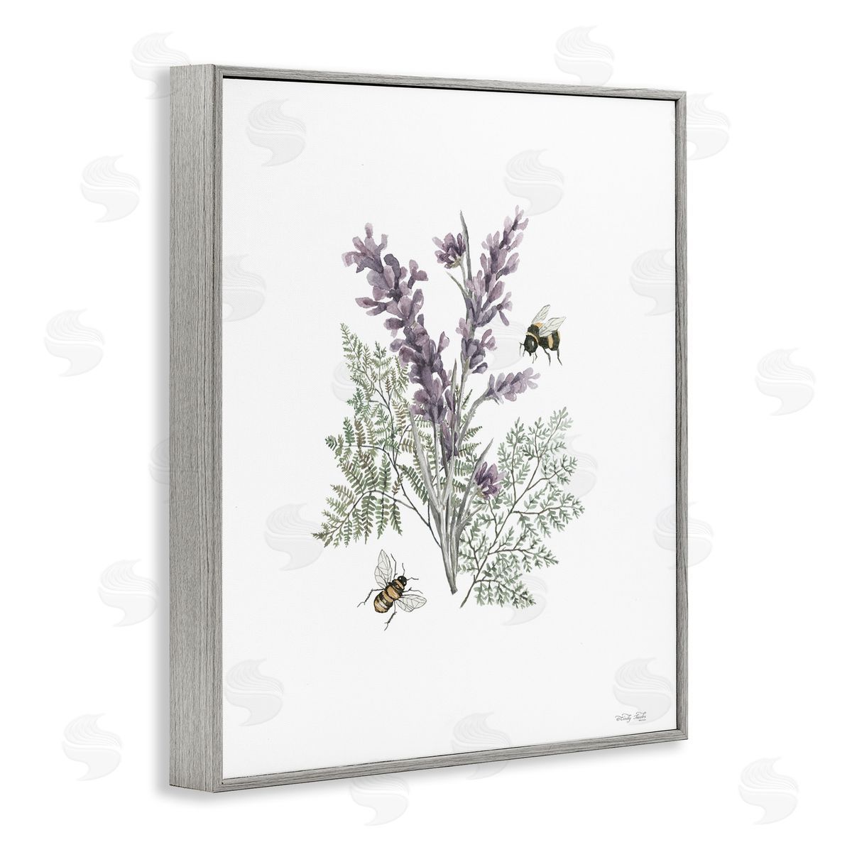 Bumble Bees and Lavender Grey Frame Print Wall Art, Home Decor by Cindy Jacobs