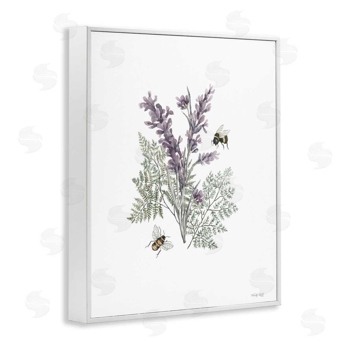 Bumble Bees and Lavender White Frame Print Wall Art, Home Decor by Cindy Jacobs