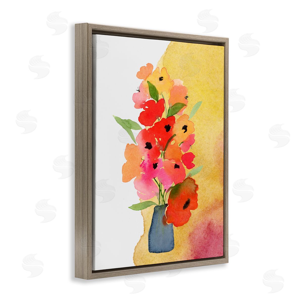Bright Abstract Florals Brown Floating Frame Canvas Wall Art, Home Decor by Corinne Rose Designs