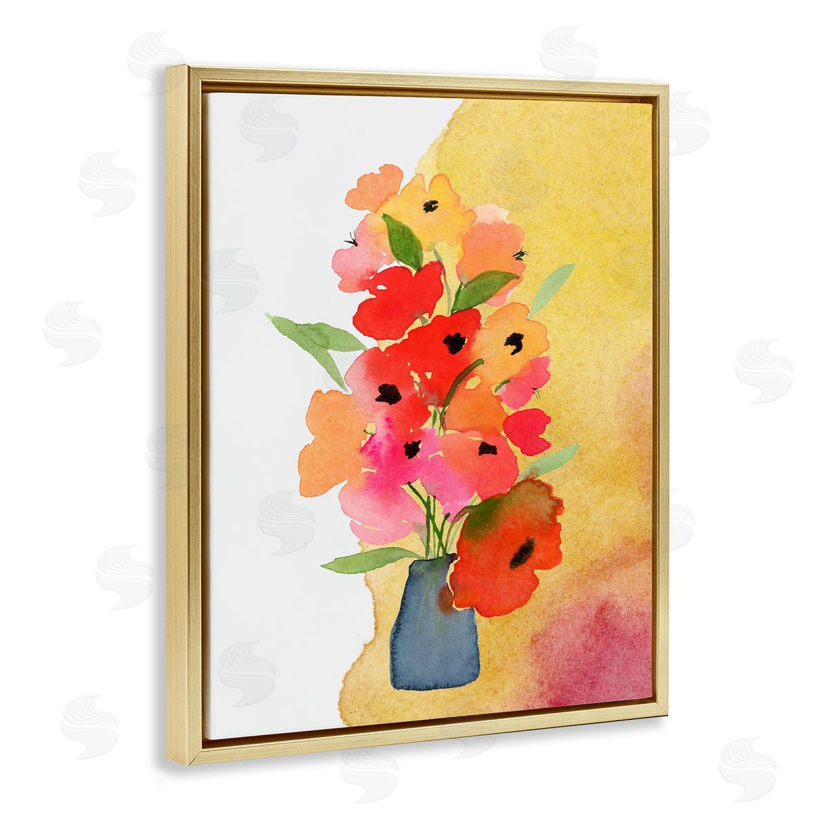 Bright Abstract Florals Gold Floating Frame Canvas Wall Art, Home Decor by Corinne Rose Designs