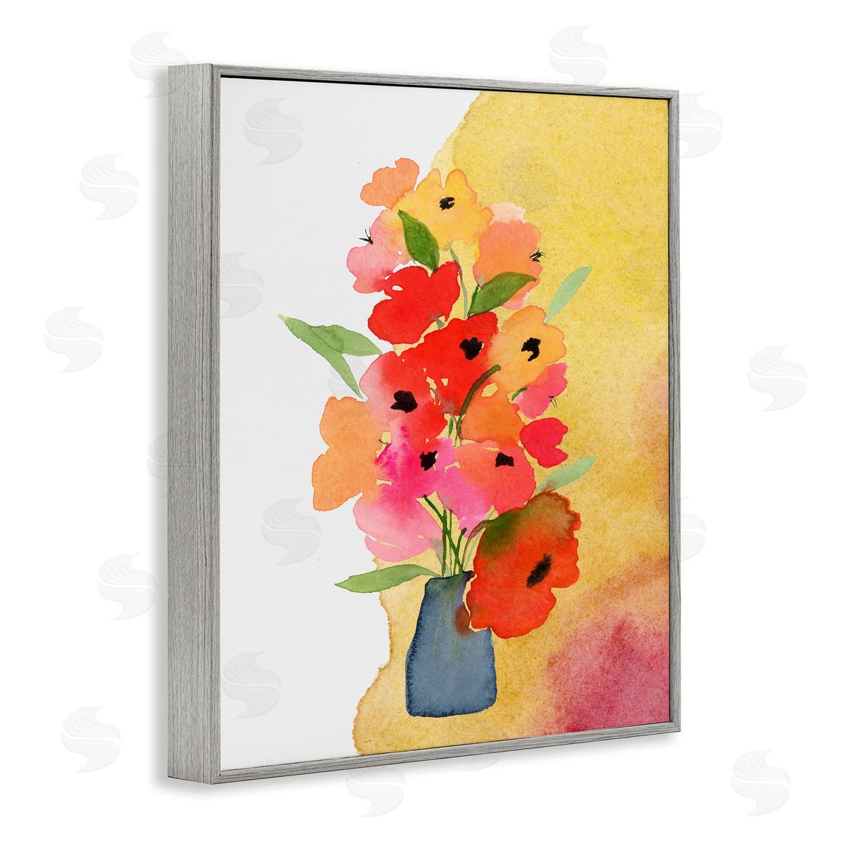 Bright Abstract Florals Grey Frame Print Wall Art, Home Decor by Corinne Rose Designs