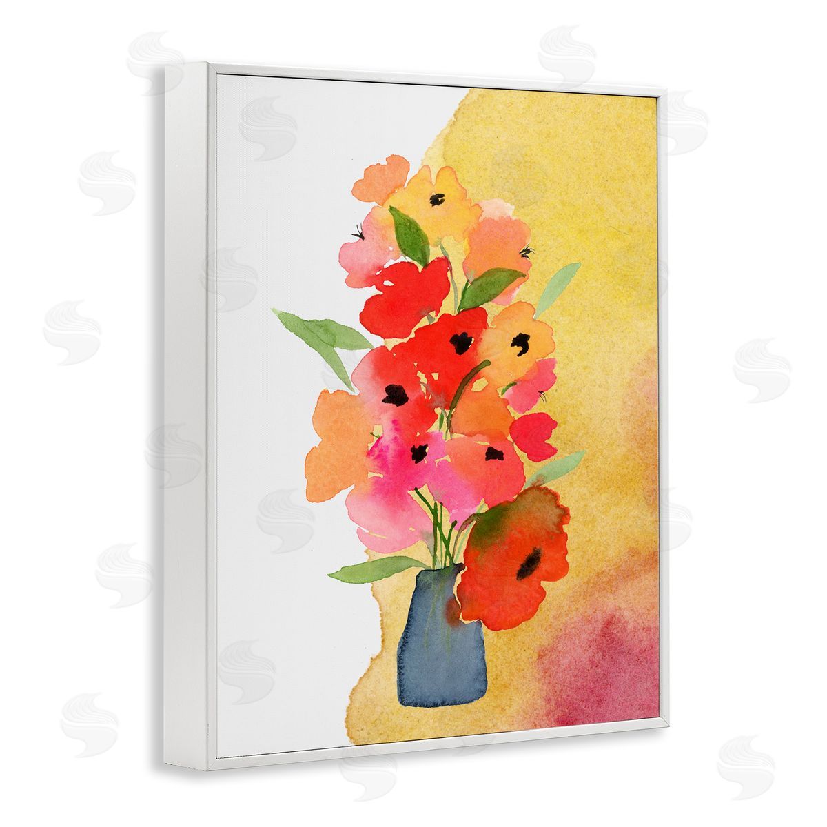 Bright Abstract Florals White Frame Print Wall Art, Home Decor by Corinne Rose Designs