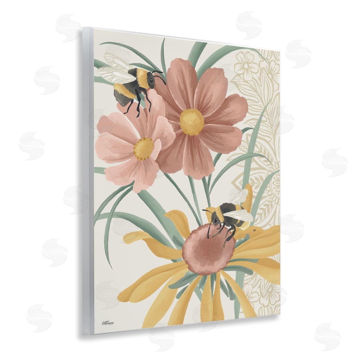 Pollinating Bumble Bees Wood Plaque Wall Art, Home Decor by Cat Thurman Designs