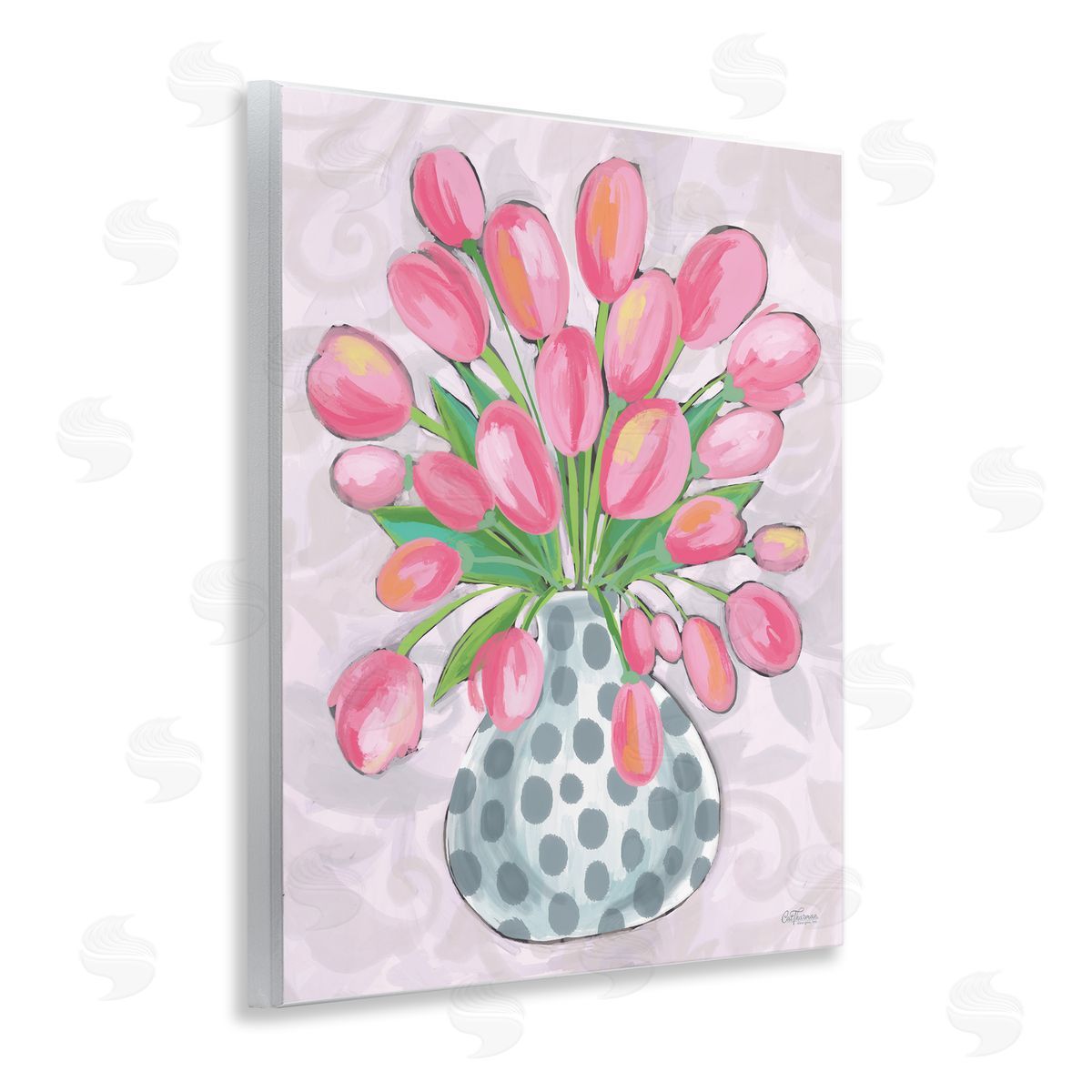 Round Pink Tulips Wood Plaque Wall Art, Home Decor by Cat Thurman Designs